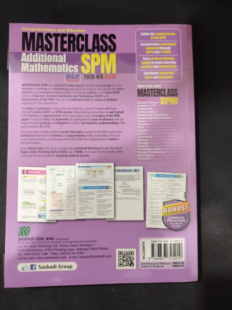 Masterclass Addmath (Category: Textbooks) located in Kuala Lumpur. Submitted by haziqamir097510 (Listing ID 1352834447, Image 2). Description: wrapped and still good.