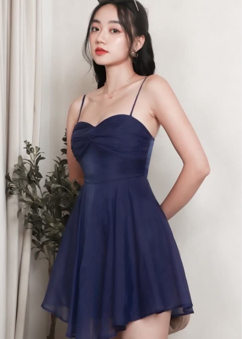 Miriam Dress Round Neck in Blue and Cobalt