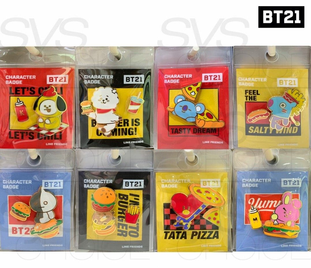 Official BT21 Line Friends Character Enamel Pin RJ BURGER, Hobbies ...