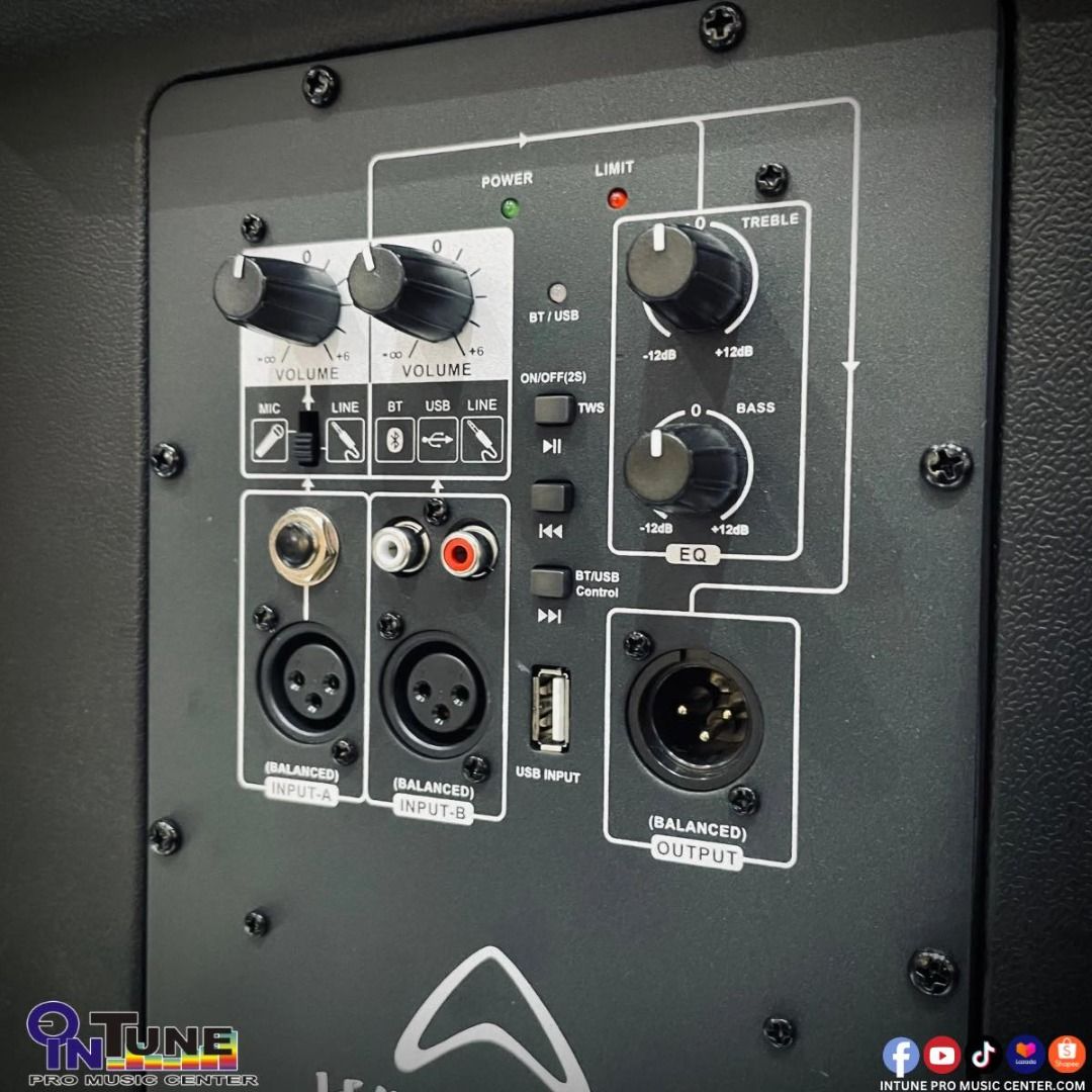 Wharfedale Pro Tourus AX15MBT (Category: Soundbars, Speakers & Amplifiers) located in Mandaluyong City. Submitted by leospinotorr0608 (Listing ID 1352761186, Image 3). Description: 15″ bi-amplified active loudspeaker features a 1.75″ HF compression driver, 450W continuous (900W peak) power, Wharfedale Pro drivers, Bluetooth with TWS and MP3 player, RCA/XLR/Jack inputs, M8 rigging points, and a portable yet powerful design, making it ideal for on-