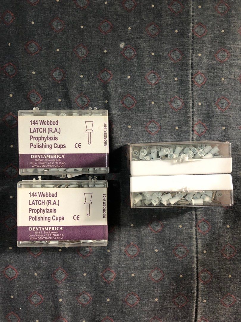 144 Webbed Latch (R.A.) Prophylaxis Polishing Cups (Category: Medical Supplies & Tools) located in Paranaque City. Submitted by caezars.store (Listing ID 1352966390, Image 2). Description: 4pcs Available.