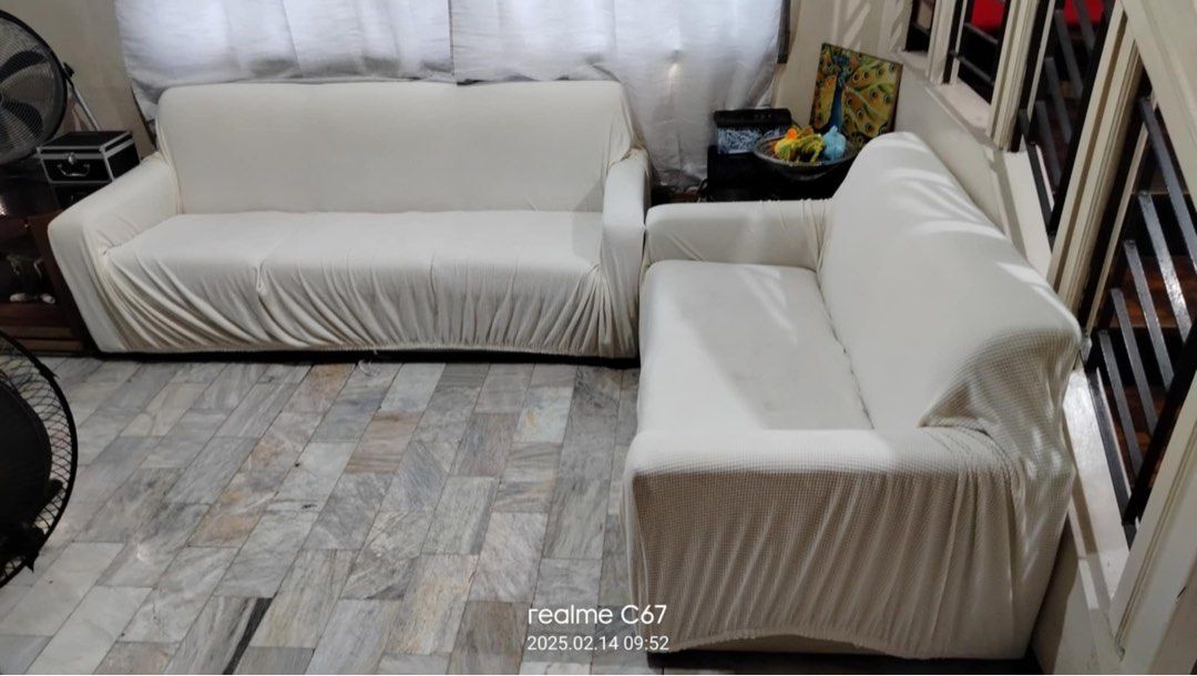 Cream Sofa Cover Bundle (3 seater and 2 seater) (Category: Sofas) located in Caloocan City. Submitted by zenhouseware (Listing ID 1352883507, Image 1). Description: RFS: Never used Description: * Bundle set of 3 seater and 2 seater sofas. * Stretch Fabric with ties * Color Cream Inclusions: * 1 PC Cream Cover 3 Seater * 1 PC Cream Cover 2 Seater Exclusions: *Sofa Notes: *Final Price * Set total cost is 1.4k so this is super cheap..