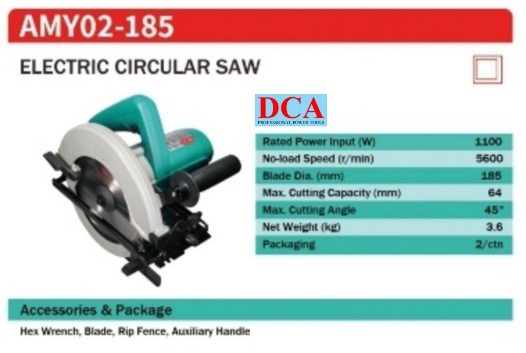 DCA AMY02-185 Circular Saw (Category: Construction Tools & Equipment) located in Manila. Submitted by tonpornel (Listing ID 1352897625, Image 1). Description: DCA AMY02-185 Circular Saw Ton-Pornel Mercantile • We supply Powertools, Hardware tools, Plumbing, Paints, Electrical and Construction materials • We offer Paint Mixing and Powertools Repair Visit us: 38 Marcos Highway Mayamot, Antipolo City https://maps.google.com/?cid=1384230075759805792&