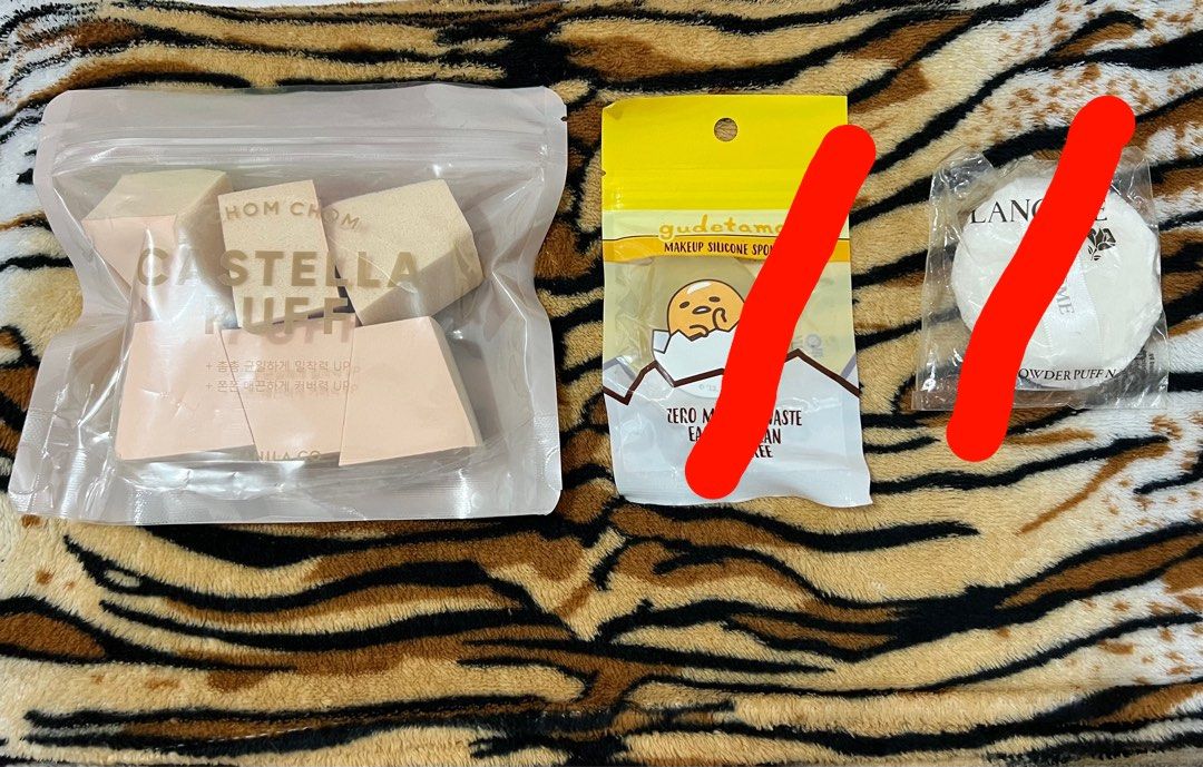 Makeup Sponges (Category: Makeup) located in Antipolo. Submitted by mfasa1201 (Listing ID 1350240580, Image 1). Description: sponges (unopened and unused) from left to right 1.) castella puff of banila co - 120 php 2.) gudetama silicone sponge - SOLD 3.) lancome powder puff - SOLD.
