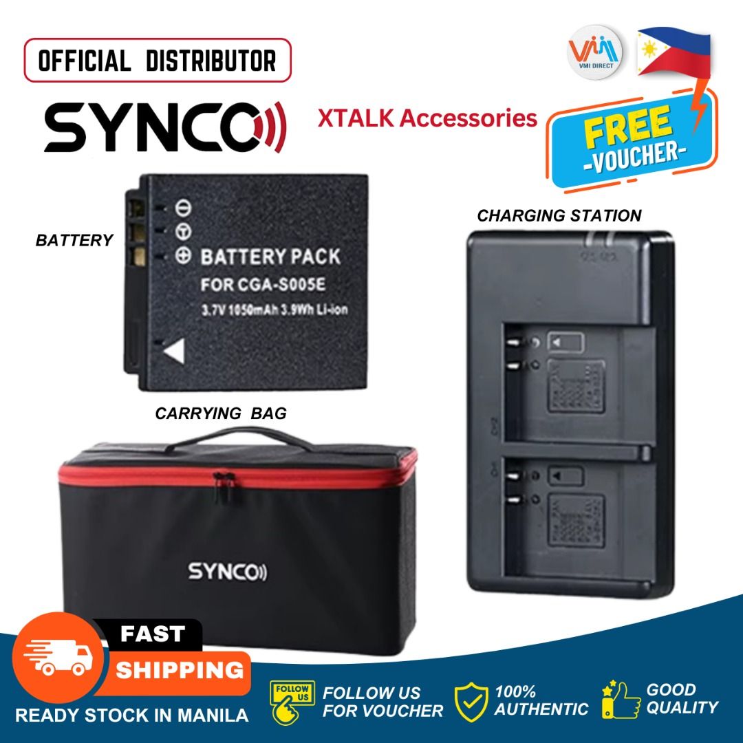 Synco Xtalk 2.4G Full Duplex Wireless Intercom Headset Battery Accessories Charging Station & Bag (Category: Headphones & Headsets) located in Manila. Submitted by vmidirect (Listing ID 1352958912, Image 1). Description: Synco X-talk ACCESSORIES Power your X-talk wireless headsets for up to 24 hours with this Synco X-talk Rechargeable Lithium-Ion Battery. The battery can output 3.7V and recharges in just 2.5 hours. It can be recharged using the s