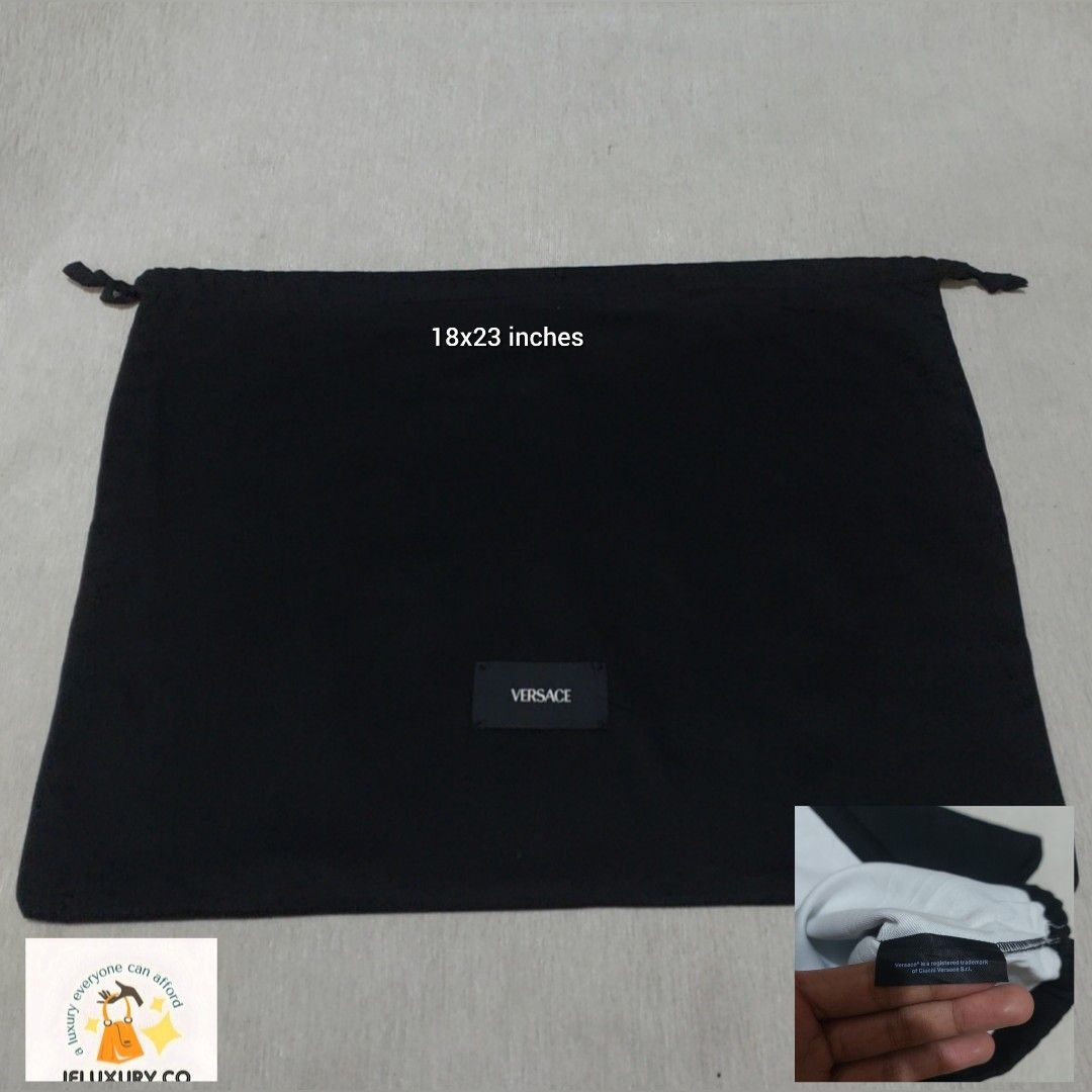 Authentic Versace Dust bag 18x23 inches (Category: Luxury Bags & Wallets) located in Manila. Submitted by jfluxury.co (Listing ID 1353071440, Image 1). Description: excellent condition no flaws bought in Japan 🇯🇵 💯% Authentic. 😊 Money back guarantee. 😊 Clean and ready to use na.
