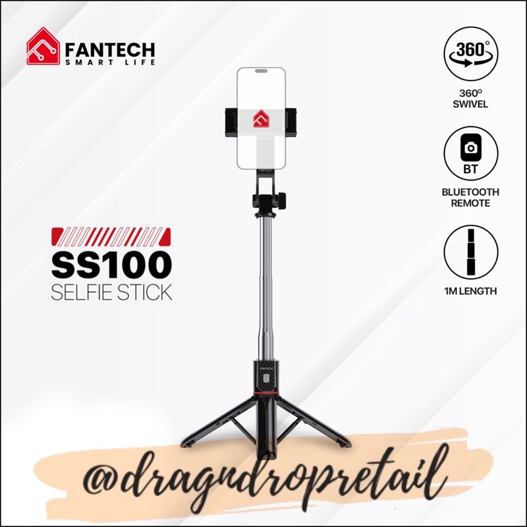 FANTECH Selfie Stick Tripod with Bluetooth Remote (SS100/SS170) (Category: Mounts & Holders) located in Quezon City. Submitted by dragndropretail (Listing ID 1353198756, Image 1). Description: BRAND NEW & ORIGINAL ══════ ⋆★⋆ ══════ HIGHLIGHTS: 360° Swivel Bluetooth Remote Easy to Carry Extendable Size Stable Tripod Available in 2 Sizes: 1M and 1.7M TECHNICAL SPECIFICATIONS Product Name: SS100 / SS170 BT Version: 5.0 Height: Up to 100 cm / Up to 1