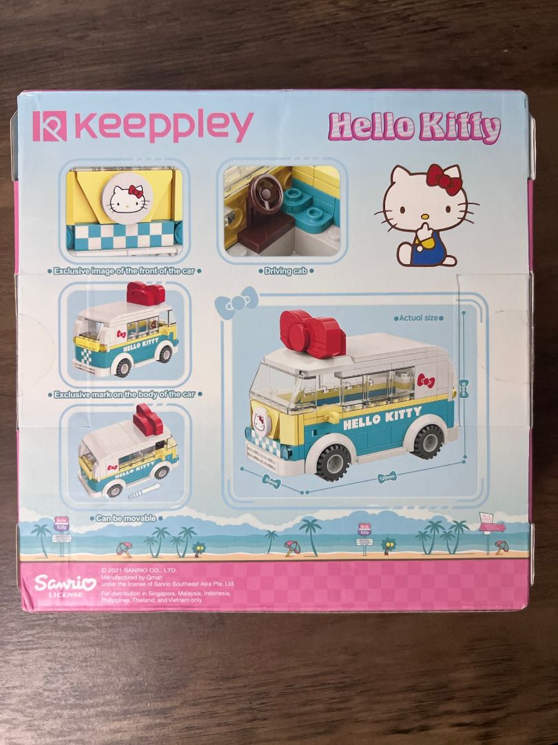 Hello Kitty Mini Bus Sanrio Keeppley (Category: Vehicle & Diecast Models) located in Marikina City. Submitted by mariefdv (Listing ID 1353041155, Image 2). Description: Keeppley Hello Kitty Mini Bus This is a Hello Kitty bus building toy model. The bus has a lot of cute Hello Kitty elements, including the logo on the front of the bus and the red bow on the roof. The color of the bus is rich in the style of summer beach. This buildable bus set is 