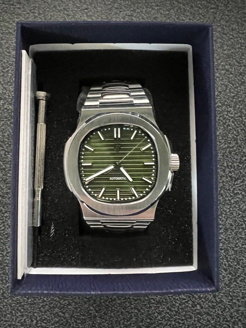 Pagani Design Green Nautilus (Category: Men's Watches) located in San Pedro. Submitted by ea7sys (Listing ID 1353176351, Image 3). Description: Pagani Design Nautilus Watch Green Dial With Logo Only Sapphire Crystal Gorgeous Watch, Well built Automatic - Seagull ST6 Movement Only used once RFS - freeing slots in my watch box for new watch .