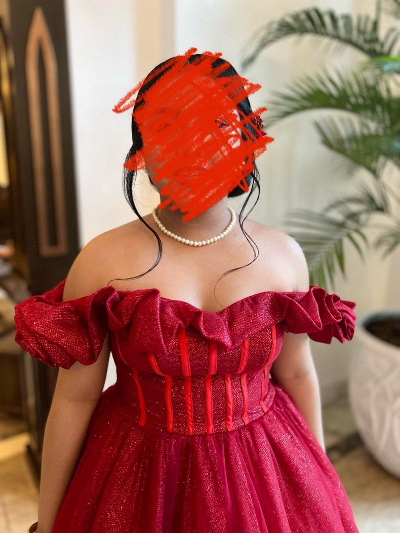 Red Prom/ Birthday Gown (Category: Evening dresses & gowns) located in Caloocan City. Submitted by cryonics (Listing ID 1353130772, Image 1). Description: Used once, including petticoat.adjustable at the back.