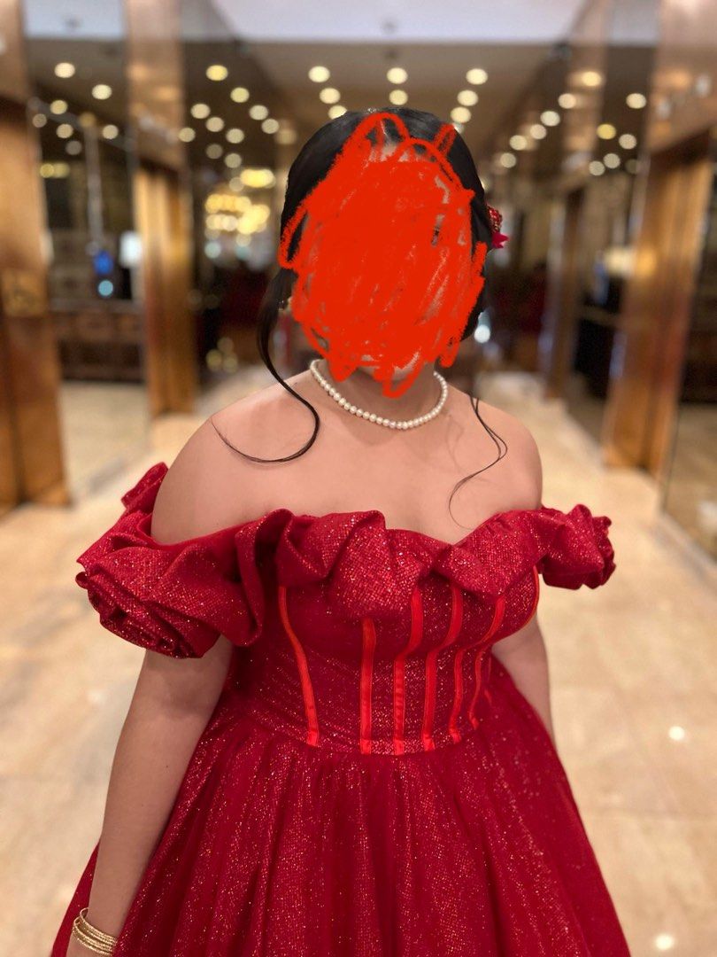 Red Prom/ Birthday Gown (Category: Evening dresses & gowns) located in Caloocan City. Submitted by cryonics (Listing ID 1353130772, Image 2). Description: Used once, including petticoat.adjustable at the back.