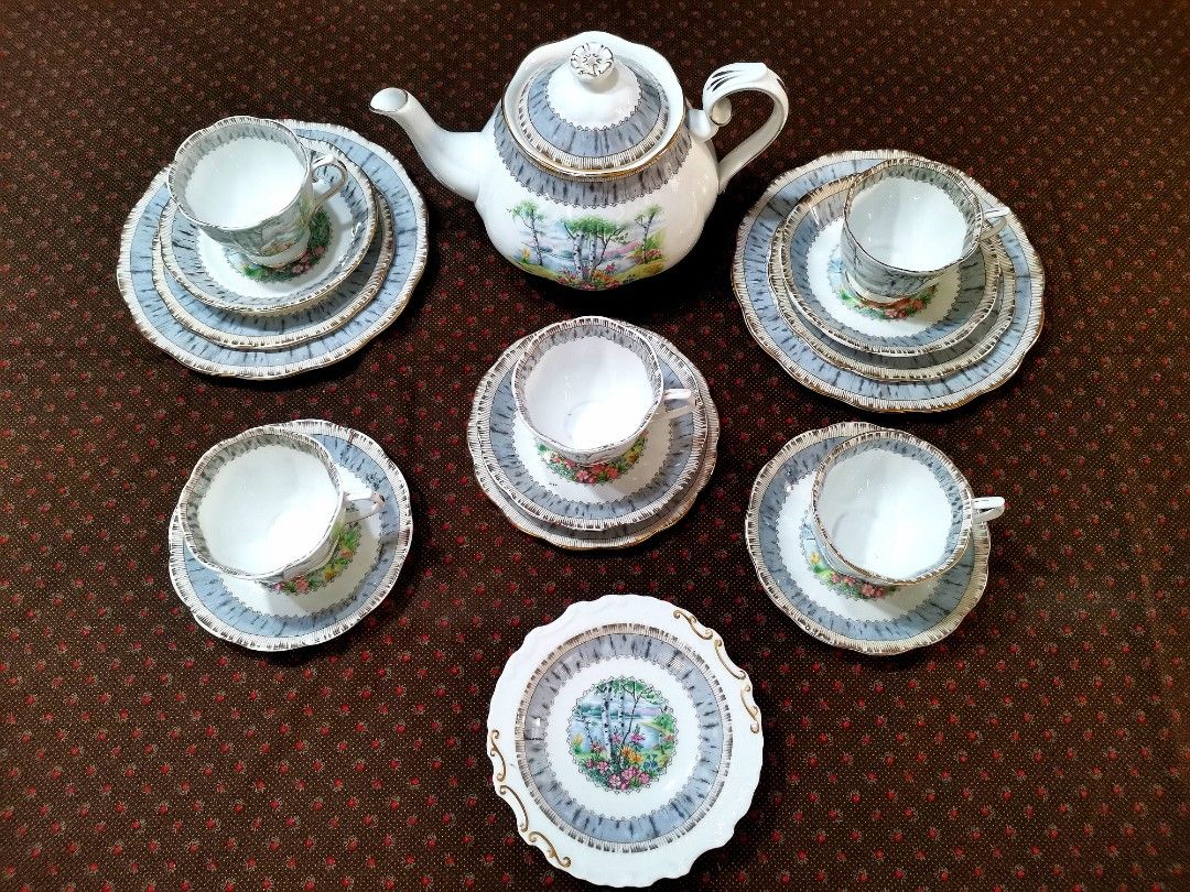 Royal Albert "Silver birch" 14 pc bundle with goldloss (Category: Coffee & Tea Tableware) located in Pasig City. Submitted by singledadreseller (Listing ID 1353183786, Image 3). Description: Royal Albert "Silver birch" 14 pc bundle with heavy goldloss Bone china Made in England 1930's Gold Rims of cups are gone Teapot has goldloss minimal on plates No cracks or crazings This is a rare find and almost a hundred years old it is already a bargain co