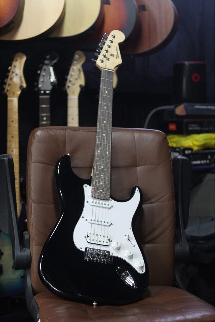 Thomson black stratocaster electric guitar (Category: Musical Instruments) located in Apalit. Submitted by angelic.archives (Listing ID 1353102317, Image 1). Description: PICK THIS UP AT ISKALA MUSIC STORE, APALIT, PAMPANGA 🎸THOMSON ST-1 stratocaster Thomson black stratocaster electric guitar 🎸BRANDNEW ELECTRIC GUITAR Fret: 22 Body: Solid Ash Wood Neck: Rosewood / Maple wood Fingerboard: Rosewood Pickup: S-S-S Controls:1V+2T Scale Length: 25-1/