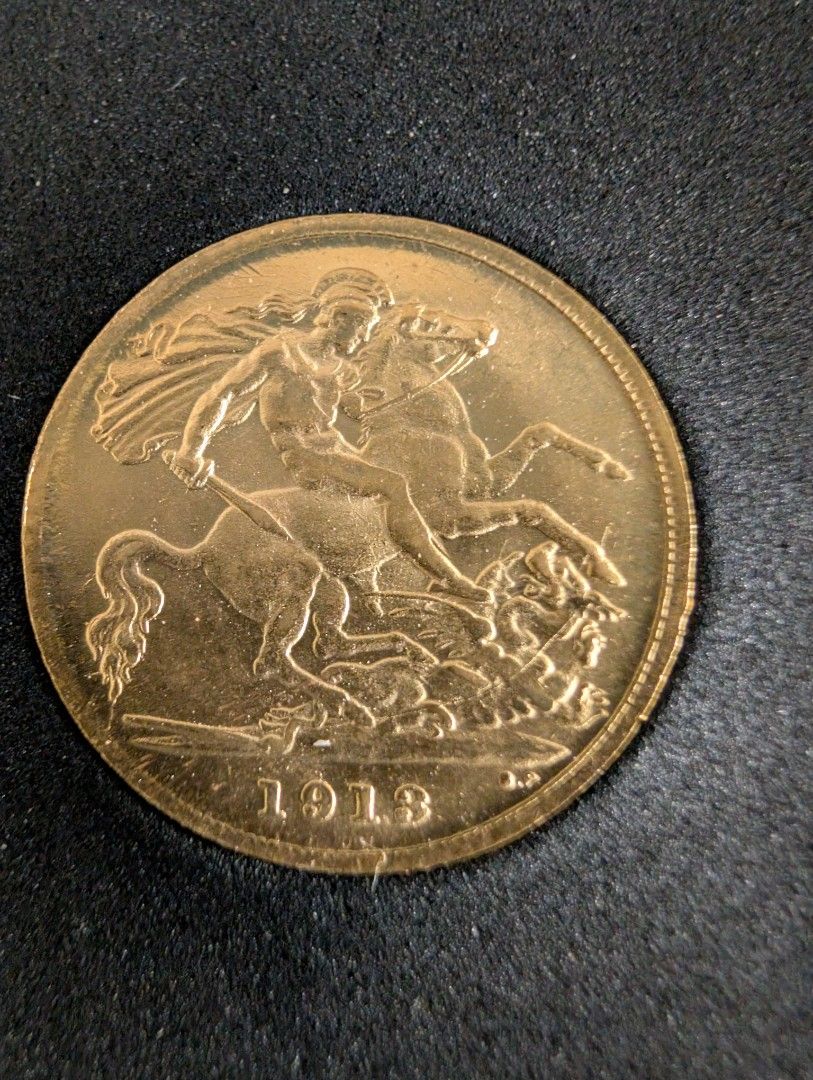 1913年英國1/2 SOVEREIGN gold coin, 興趣及遊戲, 收藏品及紀念品, 錢幣- Carousell