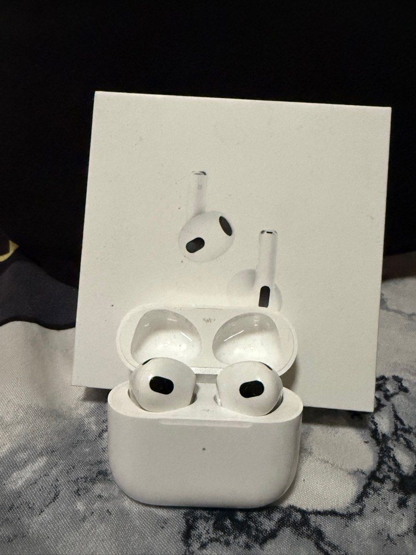 airpods 3rd generation (Category: Earphones) located in Manila. Submitted by prettyrae (Listing ID 1353288156, Image 1). Description: No issues or any damage May maliit lang na stain sa may cover part with charger, box and case Original from apple , no to fake!!.