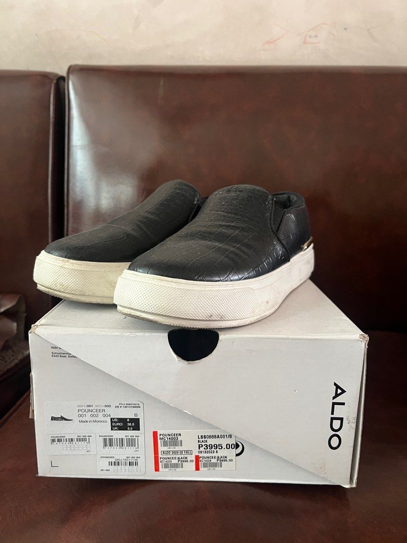 Aldo Slip-on Shoes (Category: Sneakers) located in Quezon City. Submitted by assdeclutters (Listing ID 1353224356, Image 3). Description: Please see last photo for the flaw. Just glue residue as I used anti-slip cause size is a bit big for me. Size 7.5. What you see is what you get. Rfs: impulsive buy & size runs big.