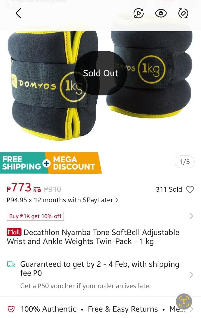 Decathlon arm and ankle weights (Category: Weights & Dumbbells) located in Pasig City. Submitted by chinitafrommanila (Listing ID 1353247964, Image 1). Description: 1 kg twin set (2 pcs) slightly negotiable pasig or quezon city pick up.