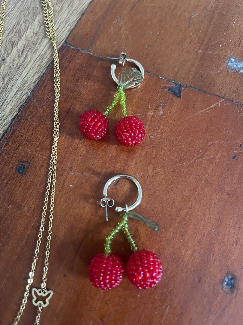 Gold Jewelry Bundle: 2 Necklace + cherry earrings (Category: Necklaces) located in Pasig City. Submitted by pre.lovedchia (Listing ID 1353243592, Image 3). Description: Negotiable .