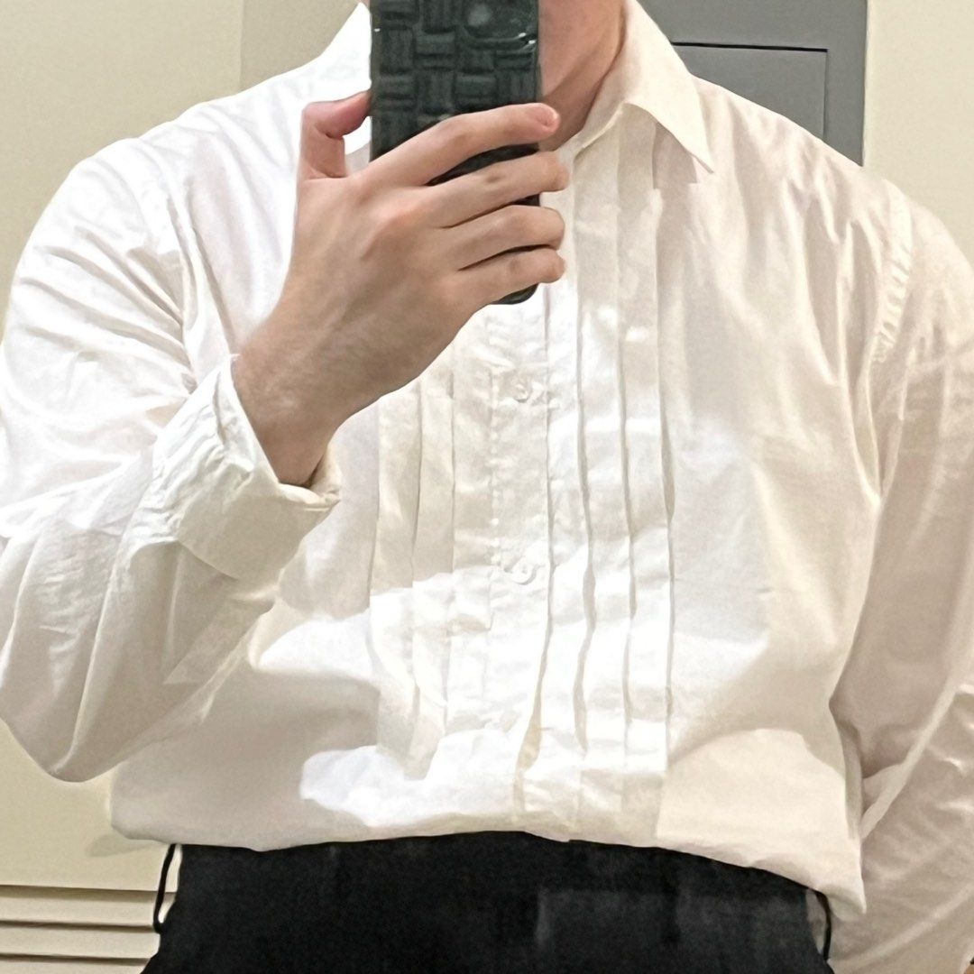Pleated Dress Shirt (Category: Formal Shirts) located in Makati City. Submitted by slow_dive (Listing ID 1353382763, Image 1). Description: no issues cotton material pleated details in the front great alternative to the white plain polo DIMENSIONS 📏 W 24“ X L 28“ please don’t hesitate to message me for related inquiries @noir_collectives you may follow my ig page for more garments and proof of sales 🛵 lalamove or any motorcycle courier service 