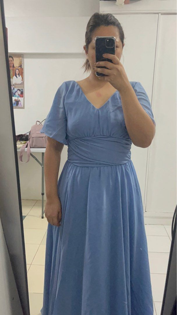 Powder Blue Chiffon Dress (Category: Evening dresses & gowns) located in Manila. Submitted by marizjunio (Listing ID 1353317904, Image 3). Description: Only used once for a wedding last Nov 2024. I’m 5’2 for height reference. Heels used around 3 inches heels. Bust - 93.5 cm Waist - 82 cm Hips - 106 cm DM for further information. Price can be negotiable..