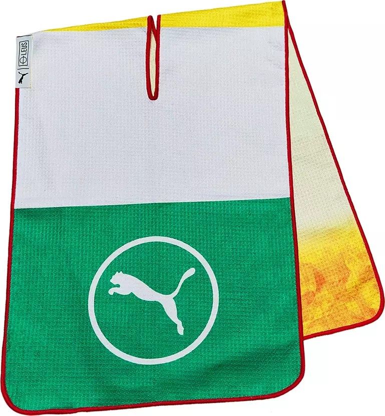 PUMA x Arnold Palmer Golf Towel (Category: Golf) located in Pasay City. Submitted by golfclubtraderph (Listing ID 1353316651, Image 2). Description: • For Sale • PUMA x Arnold Palmer Golf Towel - Brand New With Tag - Authentic • FEATURES : Dimensions: 39" x 14" Super absorbent microfiber based tour performance towel Center slit for hanging Care Instructions: Machine wash cold. Do not iron. Hang dry only. Do not bleach • Mode of payment - BDO / BP