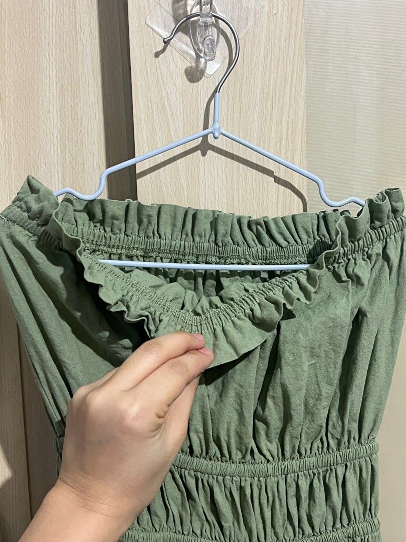 Sage Green Maxi Dress (Category: Dresses) located in Makati City. Submitted by Gabriella (Listing ID 1353323419, Image 3). Description: Used only for fitting. Color may appear different due to lighting. Last price posted. For delivery only RFS: Decluttering. Bought it on tiktok shop for a wedding but ended up wearing different dress..