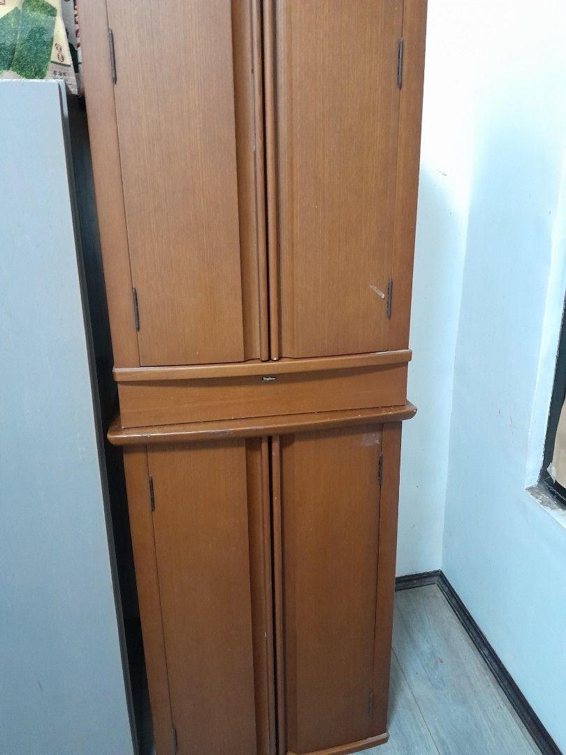 Solid wood Cabinet from Korean Surplus (Category: Shelves, Cabinets & Racks) located in Baguio. Submitted by pheeebees (Listing ID 1353217772, Image 1). Description: Solid wood cabinet as is - bought from Korean Surplus - pwede pagkaibahin yung placement ng top and bottom cabinet - with light bulb po yung isa. not tested. not guaranteed to work. - pwede lagyan ng anik anik / cosmetics - rfs: need space sa room.