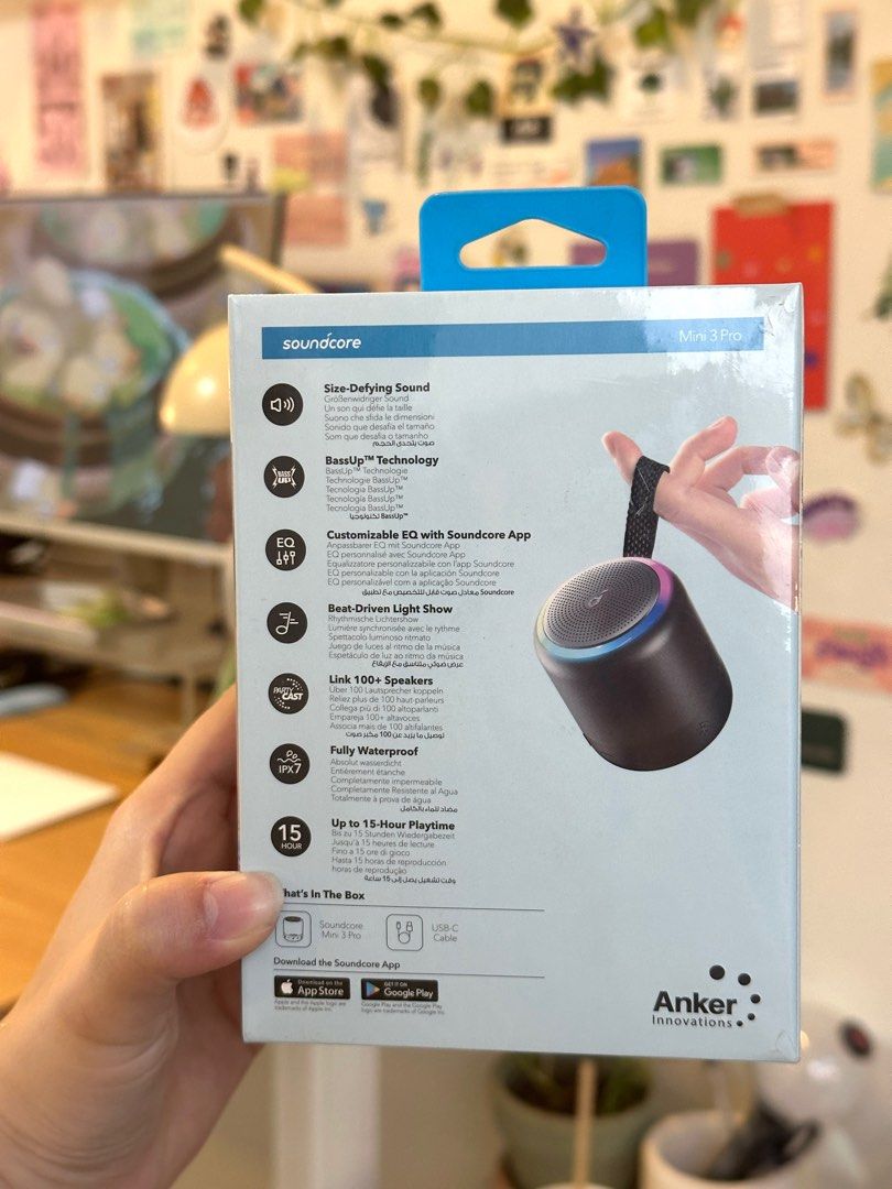 Soundcore by Anker Mini 3 Pro Portable Bluetooth Speaker (Category: Soundbars, Speakers & Amplifiers) located in Manila. Submitted by shopcoy (Listing ID 1353307242, Image 2). Description: Item: Soundcore by Anker Mini 3 Pro Portable Bluetooth Speaker Price: Php 2,000 (Retails at Php 2,895) Details: • BRAND NEW and still sealed • Just decluttering • See 2nd photo for product description.