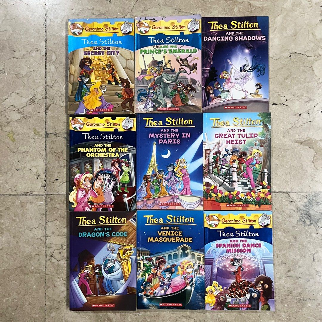 Thea Stilton books (9 sold as a set) (Category: Storybooks) located in Pasig City. Submitted by melaniesn (Listing ID 1353336984, Image 1). Description: Thea Stilton books (9 sold as a set) All like new except for Secret City and Prince’s Emerald in lightly used condition Payment methods: BPI/ GCash/ BDO only. Shipping via Grab/ Lalamove. SF to be paid by buyer .