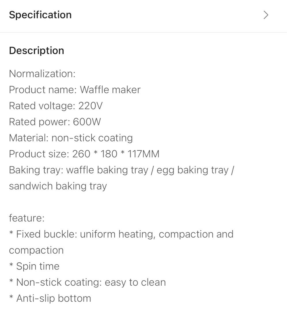 Waffle maker (Category: Other Kitchen Appliances) located in Singapore. Submitted by ckncs (Listing ID 1353281981, Image 9). Description: All info are provided in the photo…only have waffle design..
