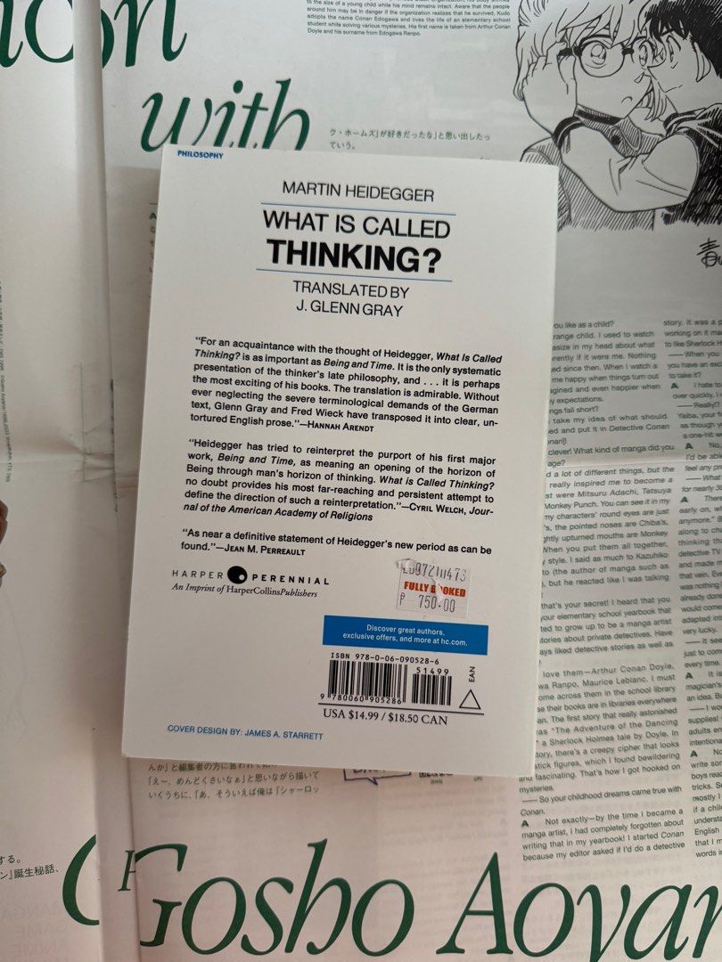 What Is Called Thinking? - Martin Heidegger (Category: Storybooks) located in Quezon City. Submitted by acmryn (Listing ID 1353289892, Image 2). Description: - Price: 300 - Condition: Lightly Used - Issues: None - Manage your expectations :) These books are in good condition, but, due to time, its pages have yellowed and show some signs of wear. - Further inquiries? PM me!.