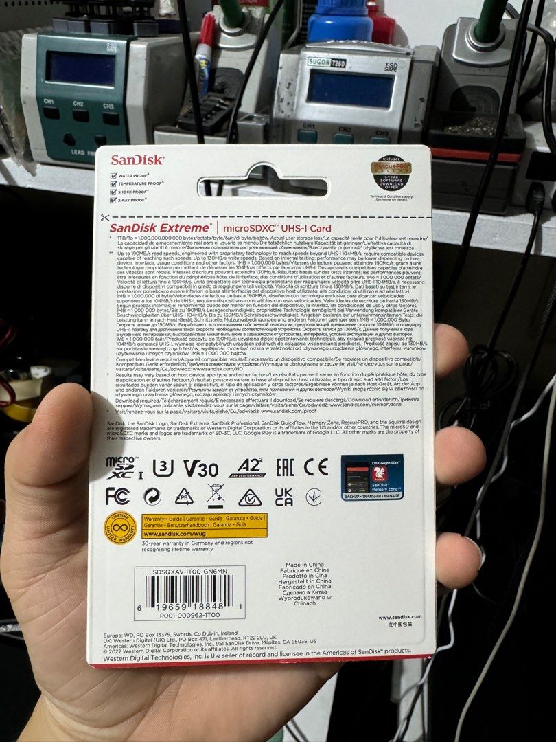1TB SANDISK MICRO SD EXTREME V30 4K UHD CARD (Category: Memory & SD Cards) located in Makati City. Submitted by jc.cuerdo (Listing ID 1353574960, Image 2). Description: SANDISK MICRO SD EXTREME 4K SDXC / SDHC CARD 👉AVAILABLE 1TB 190 MB/s read 130 MB/s write 512gb 190 MB/s read 130 MB/s write 256gb 190 MB/s read 130 MB/s write 128gb 190 MB/s read 90 MB/s write 64gb 170 MB/s read 80 MB/s write 32gb 100 MB/s read 60 MB/s write *MicroSd card with ex
