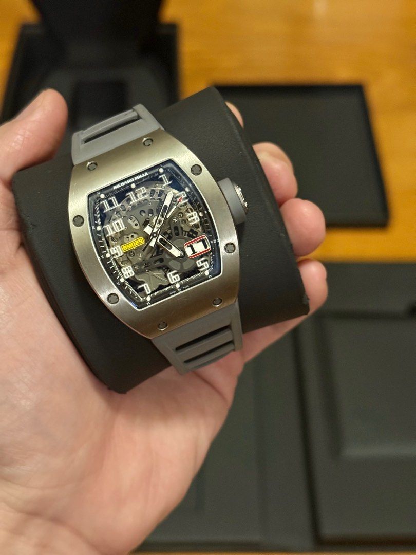 2014 Richard Mille RM-029 (Category: Luxury Watches) located in Makati City. Submitted by timefocusph (Listing ID 1353574796, Image 3). Description: For sale: 2014 Richard Mille RM-029 • 48mm x 39.70mm x 12.60mm case size • Titanium case, automatic movement • Box and papers • Vagenari strap installed, orig red RM strap included in the package • 9/10 condition Selling this for only ₱7,300,000.