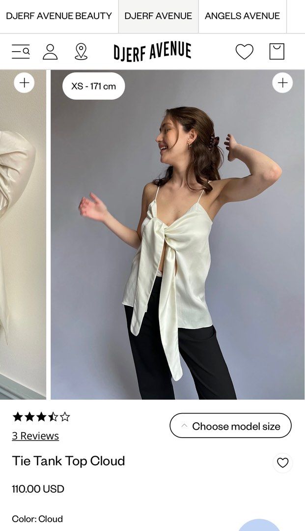 djerf avenue tie tank top (Category: Sleeveless) located in Las Pinas. Submitted by arisofro (Listing ID 1353542805, Image 2). Description: • material: cupro fabric • never worn, brand new • retails for $110 (₱6,380) .