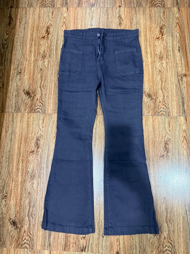 High Waist Flared Pants Denim Jeans (Category: Jeans) located in Cainta. Submitted by selltimentalshop (Listing ID 1353586770, Image 2). Description: Size 30 No issue Color Dark Gray/Black Stretchable .