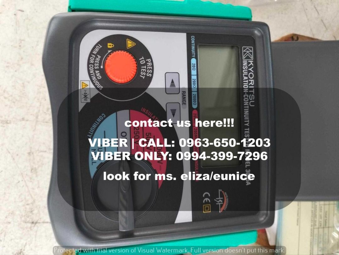 Kyuritsu megger tester (Category: Other Home Furniture) located in Manila. Submitted by ramoseliza33488 (Listing ID 1353427651, Image 2). Description: " TAKEZO INDUSTRIAL SUPPLY " Kyuritsu megger tester For inquiries and formal quotations, kindly call or message: 𝐂𝐨𝐧𝐭𝐚𝐜𝐭 𝐮𝐬 𝐡𝐞𝐫𝐞: Ms. Eliza Marie LOCATION 📍Manila Branch 📍Cavite Branch.