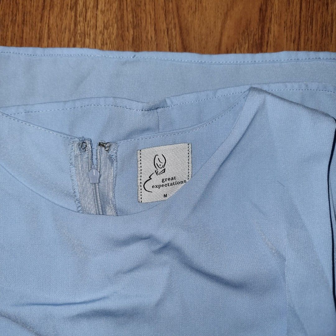 Light blue Breastfeeding Dress (Category: Maternity wear) located in Manila. Submitted by fashiondera. (Listing ID 1353421484, Image 2). Description: nasuot lang po nung binyag size: medium brand: great expectation light blue nabili po sa trinoma *last pic when worn.
