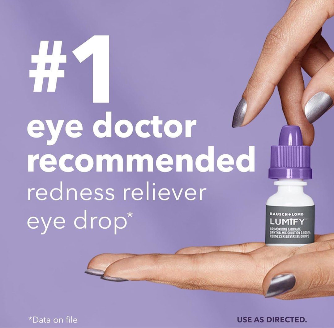 Lumify Redness Reliever Eye Drops 2.5ml (Category: Vision Care) located in Pasig City. Submitted by jantdizon (Listing ID 1353520216, Image 3). Description: Ready stock: LUMIFY® Redness Reliever Eye Drops LUMIFY® By Bausch + Lomb 2.5ml P1200 ✨Redness Reliever Eye Drops use a unique formulation (low dose OTC brimonidine) that significantly reduces eye redness to help eyes appear whiter and brighter. ✨Works in 1 minute ✨Lasts up to 8 hours ✨For adu