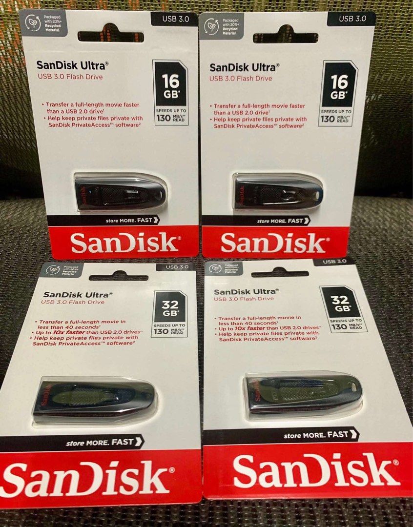 ORIGINAL SANDISK ULTRA USB 3.0 FLASH DRIVE (Category: Hard Disks & Thumbdrives) located in Makati City. Submitted by jc.cuerdo (Listing ID 1353584738, Image 3). Description: ORIGINAL SANDISK ULTRA USB 3.0 FLASH DRIVE ➡️AVAILABLE: 16gb 130 mb/s read 32gb 130 mb/s read 64gb 130 mb/s read 128gb 130 mb/s read 256gb 130 mb/s read 512gb 3.2 gen 1 100 mb/s read ➡️SPECIFICATIONS: Transfer full-length movie in less than 40 seconds. Transfer files up to 10