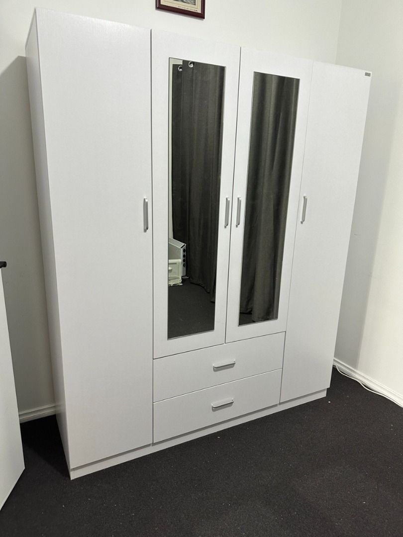 REDFERN 4 DOOR 2 DRAWER WARDROBE WITH HUGE DOUBLE MIRROR Home Furniture Furniture on Carousell