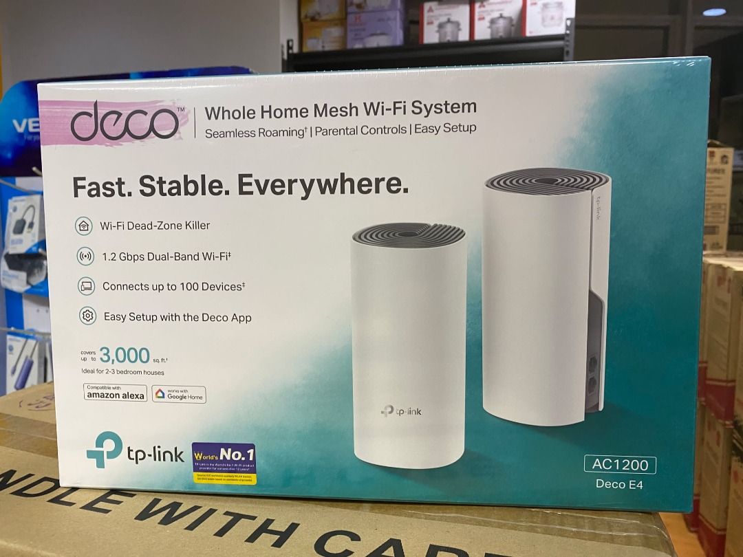 TP-Link Deco E4 (2-Pack) AC1200 Whole Home Mesh Wi-Fi System (Category: Networking) located in Pasig City. Submitted by lyntoledo222-50488 (Listing ID 1353534987, Image 1). Description: TP-Link Deco E4 (2-Pack) AC1200 Whole Home Mesh Wi-Fi System 1yr warranty 7days replacement WE accept bulk-order store pick-up or book via courrier lalamove,grab,move it ! joyride open for night time deliveries Location: pasig shaw blvd #DECO #E4 #mesh #tplink #AC