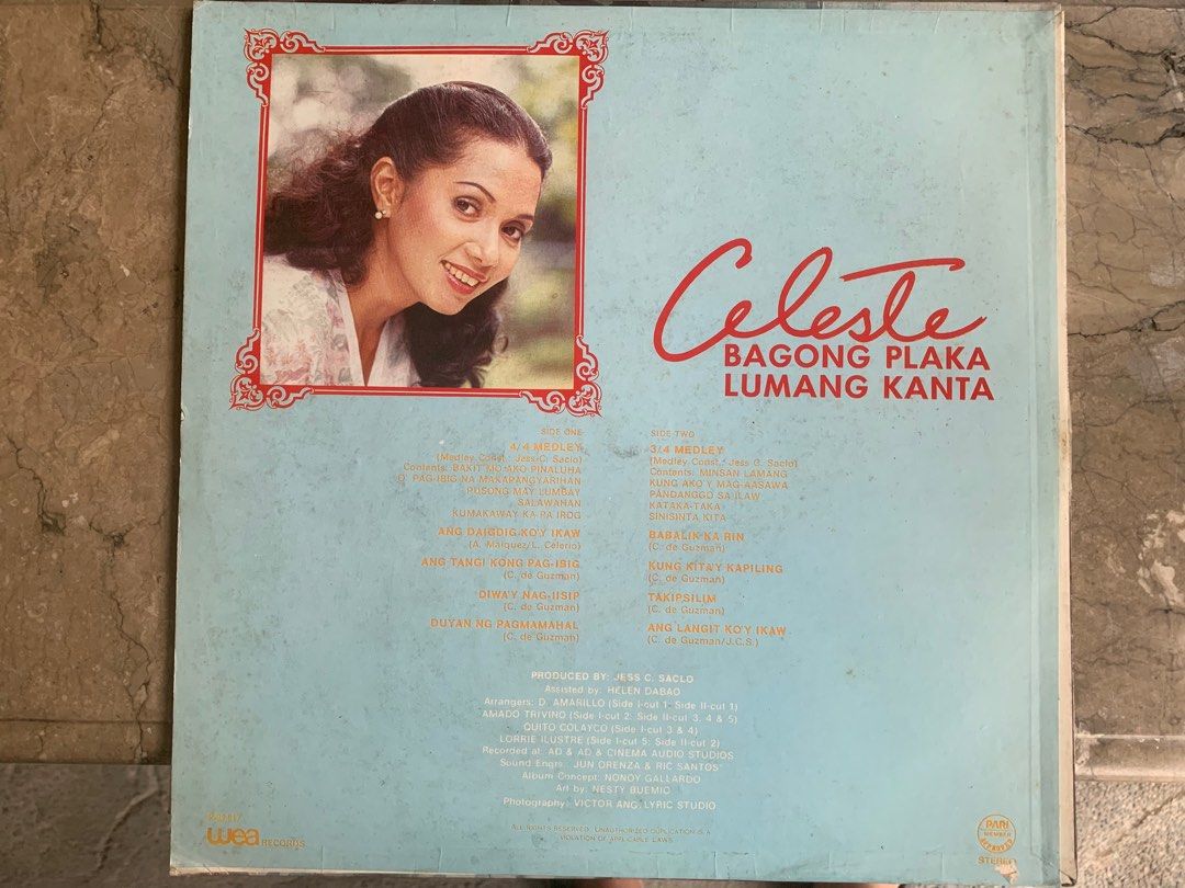 Celeste Legaspi OPM Vinyl LP Plaka (Category: Vinyls) located in Las Pinas. Submitted by kinganalog (Listing ID 1353690062, Image 3). Description: Celeste Legaspi OPM Vinyl Original pressing. Media VG+ to EX, Cover VG to VG+. Payment via Gcash, pickup via lalamove or grab on buyer’s expense and account. .