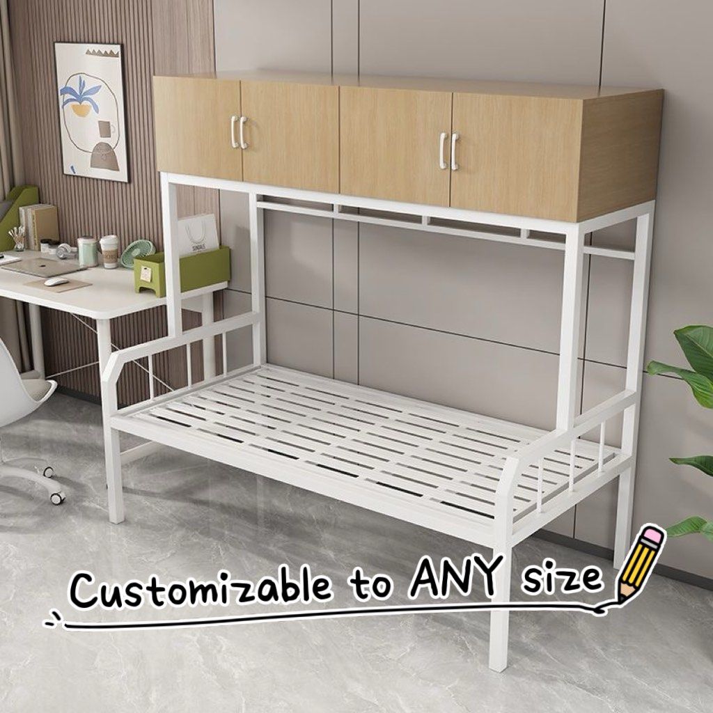 Customization helper bed with cabinet for bomb shelter / small room helper bed/ kids bed/storage bed/low bed/small bed (Category: Bed Frames & Mattresses) located in Singapore. Submitted by nanasmith (Listing ID 1353665958, Image 1). Description: - Fully Customizable Size: Designed to fit any space, perfect for bomb shelters, storerooms, or helper rooms. - Maximizes storage and utility in compact areas, ideal for limited spaces. - Cost effective 