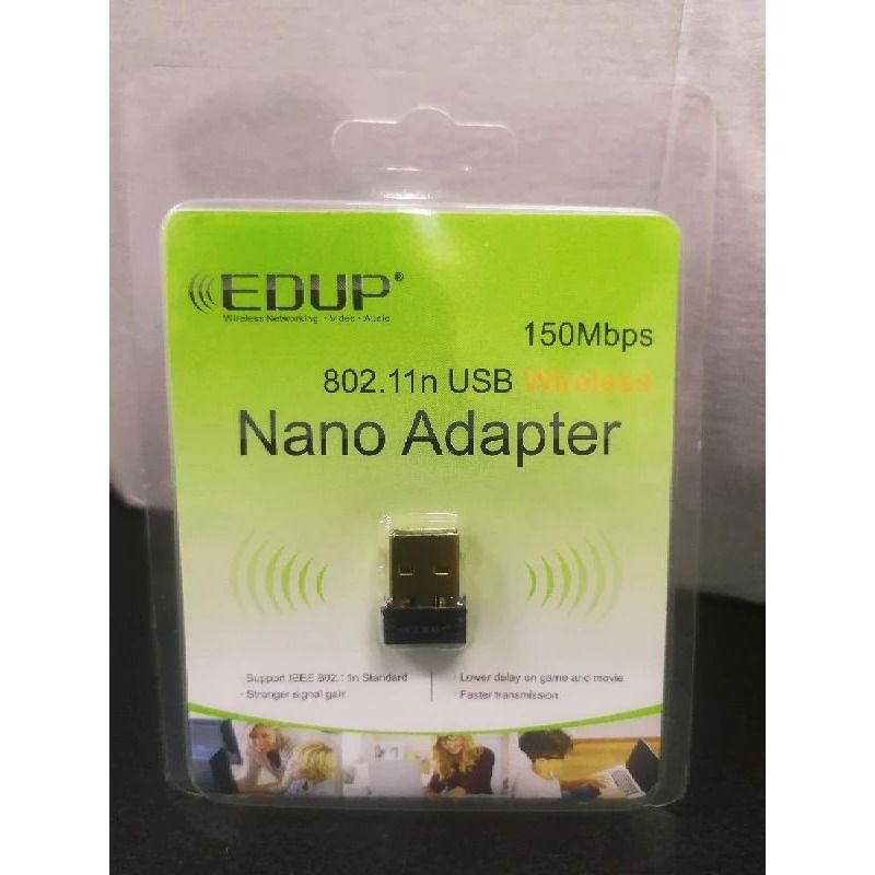 EDUP Wifi Adapter Wireless adapter Dongle (Category: Cables & Adaptors) located in Manila. Submitted by sdfsolutions (Listing ID 1353759958, Image 1). Description: • STANDARD:IEEE 802.11n, IEEE 802.11g(draft). IEEE 802.11b FREQUENCY RANGE: 2.4-2.4835 GHz • CHANNEL: 13 • SUPPORT NETWORK PROTOCOL CSMA/CA with ACK • TRANSMISSION MODE DSSS • SENSITIVITY 150M.-58dBm@10%PER,54M:-85dBm@8% PER 6M-88dBm@10%PER 11M:-90dBm@8%PER, 256K -105dBm@8%PER(typical 