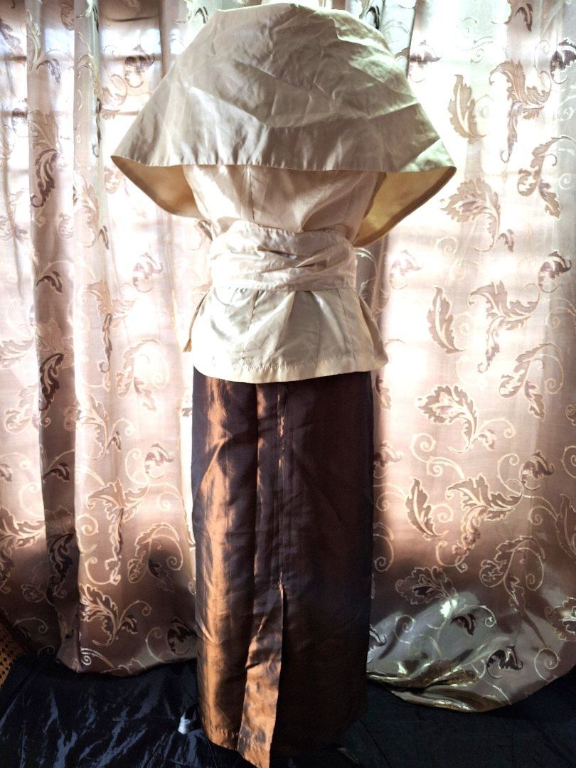 Formal Wrap Blouse and Long/Maxi Skirt Set (Category: Sets or Coordinates) located in Quezon City. Submitted by mamitaqbonita (Listing ID 1093955370, Image 3). Description: MAV Studio Taffeta Formal Blouse and Skirt. Wrap Blouse Size- Extra Large Color- Bone/Shell Fabric- Taffeta Maxi Skirt Size- XXL Waist 33 inches Length 34 inches Color- Chocolate Brown Fabric- Taffeta Used once only..