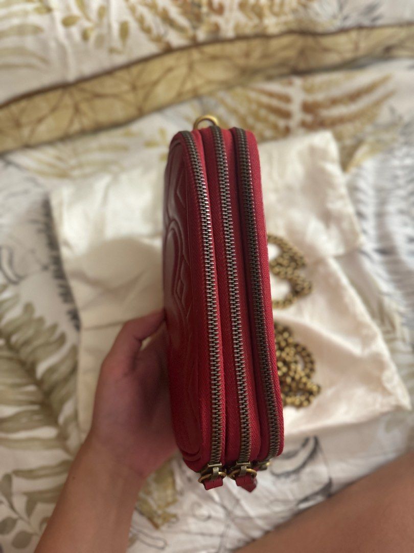 Gucci Triple zip marmont (Category: Luxury Bags & Wallets) located in Quezon City. Submitted by cmsia (Listing ID 1353656636, Image 2). Description: For Sale!!! Gucci Marmont Triple zip in red with dust bag only bought from japan rfs: declutterring and hindi ko talaga keri ang color red.