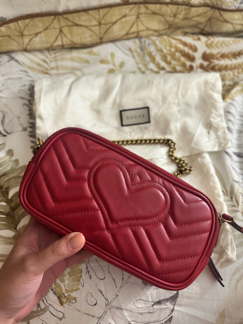 Gucci Triple zip marmont (Category: Luxury Bags & Wallets) located in Quezon City. Submitted by cmsia (Listing ID 1353656636, Image 3). Description: For Sale!!! Gucci Marmont Triple zip in red with dust bag only bought from japan rfs: declutterring and hindi ko talaga keri ang color red.