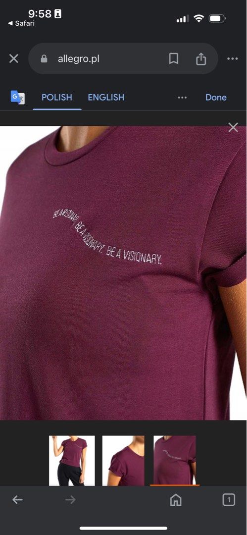 Gymshark Be a Visionary Essential Tee in Maroon (L) (Category: Shirts) located in Caloocan City. Submitted by loise.buy.sell (Listing ID 1353739110, Image 3). Description: Gym Shark Be A Visionary Essential Crop Tee Like new, worn once or twice L on tag, mejo may konting punit s tag but the shirt itself is excellent nman condition Width - 19 inches Length - 17 inches Shipping from North CaloocN.