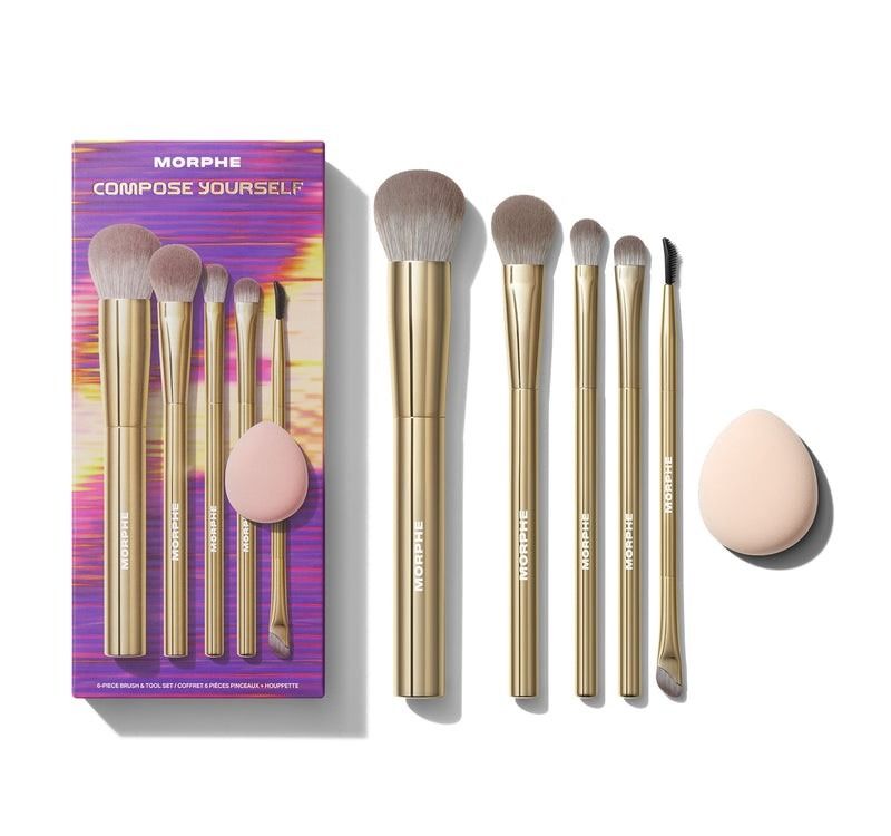 MORPHE Compose Yourself 6-Piece Brush & Tool Set (Category: Makeup) located in Manila. Submitted by juanashopbies_ph (Listing ID 1353636448, Image 1). Description: MORPHE Compose Yourself 6-Piece Brush & Tool Set - Limited edition brush & tool set - All vegan face & eye brushes - Bonus Mini Cloud Cushion Puff Be perfectly presented in any situation with this essential curation of 5 soft, vegan face and eye brushes, plus a mini Cloud Cushion Puff 