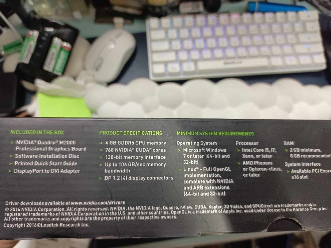 NVIDIA QUADRO M2000 4GB (leadtek authorized parter) (Category: Computer Parts) located in Quezon City. Submitted by treatmelikewhitetee (Listing ID 1353749394, Image 2). Description: Brand New Never been used GPU: Quadro M2000 4GB meet-up: Trinoma mall COD/Same day delivery: Gcash or bank transfer (Payment first) delivery fee should be shouldered by the buyer. slots: 3 DP, 1 HDMI.